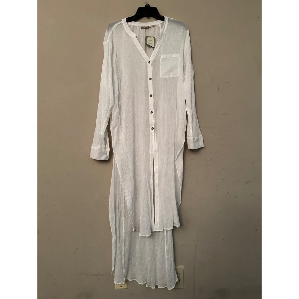 Anthropologie Holding Horses White Gauze Cotton Long Button-Down Tunic Dress L